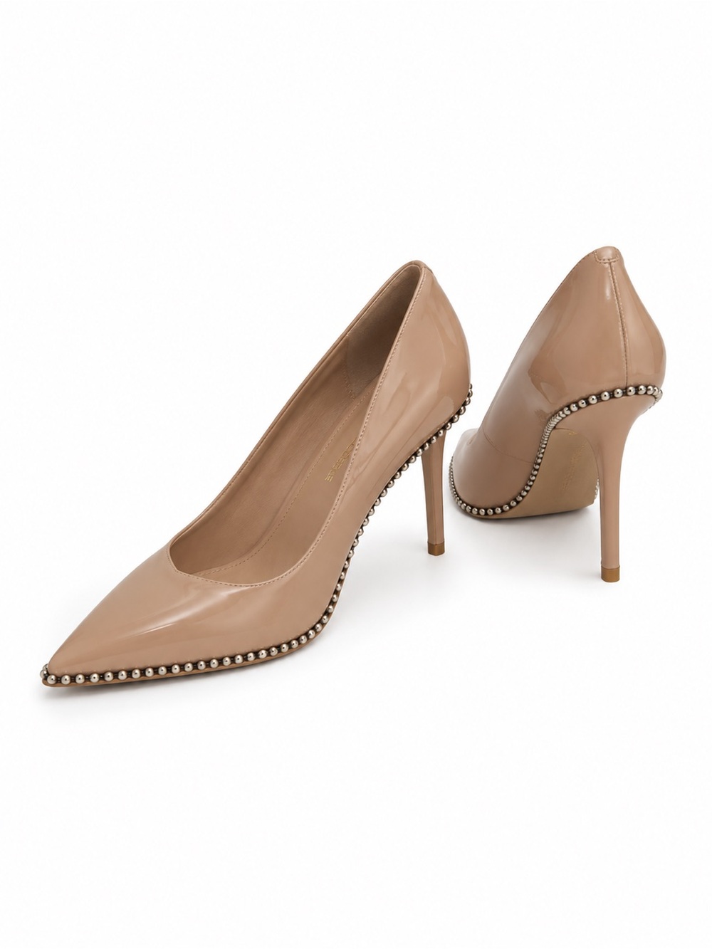 Big Tree Nude Patent Leather Pointed Toe Pumps with Stud Trim sz 41 US 10